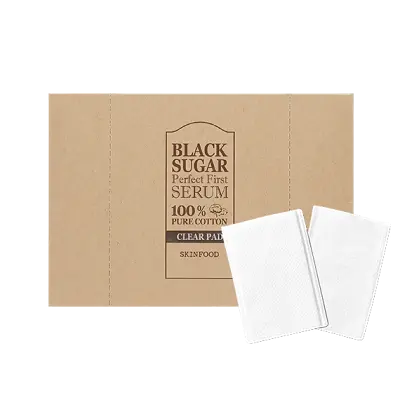 SKIN FOOD BLACK SUGAR PERFECT FIRST SERUM 100% PURE COTTON CLEAR PAD 60EA 1Box (12ea)